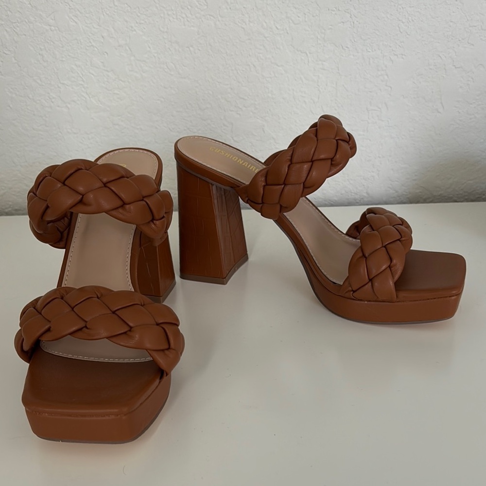 Cushionaire Braided Brown Block Heel Sandals